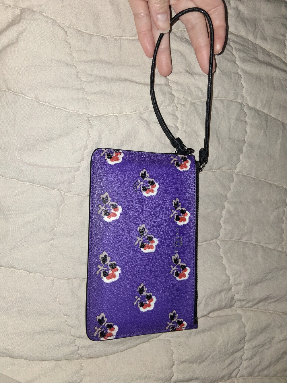 Coach Purple Floral Zip Wristlet Card Case - Picture 6 of 7